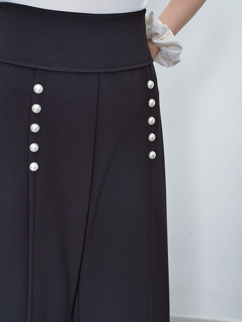 Pearl Detailed Tuck Wide Leg Pants (2 Colours)