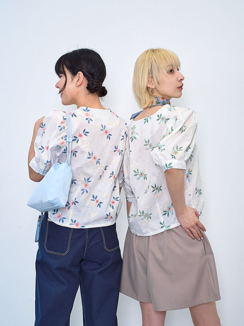 Floral Embroidered Printed Blouse (2 Colours)