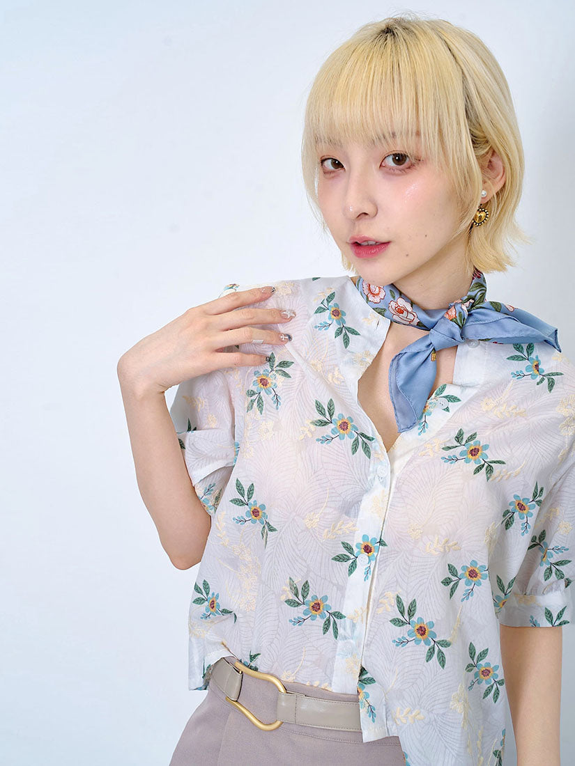 Floral Embroidered Printed Blouse (2 Colours)