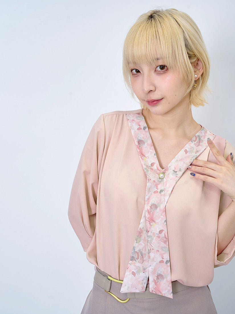 Floral Scarf Neck Top (2 Colours)