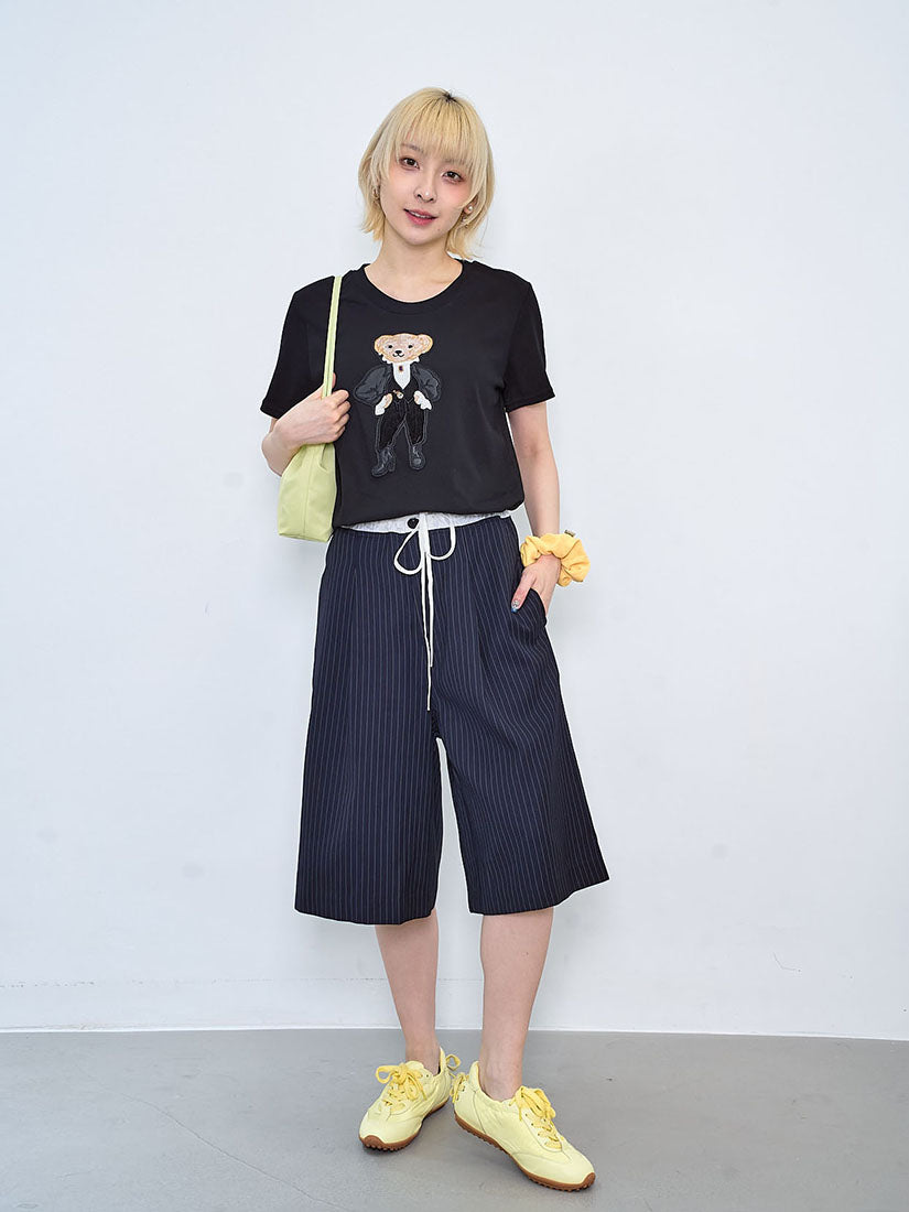 Contrast Drawstring Waist Pin Striped Bermuda Shorts (2 Colours)