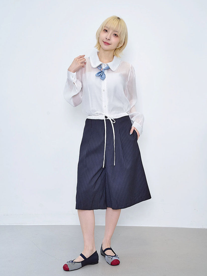 Contrast Drawstring Waist Pin Striped Bermuda Shorts (2 Colours)