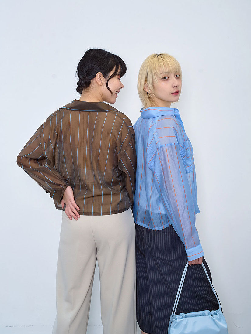 Semi-Sheer Striped Crop Shirt (2 Colours)