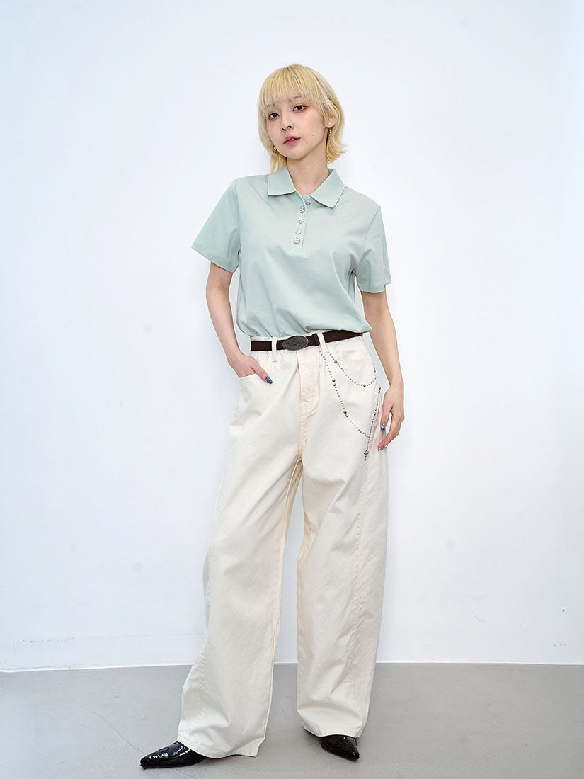Studs Curve Leg Pants (2 Colours)