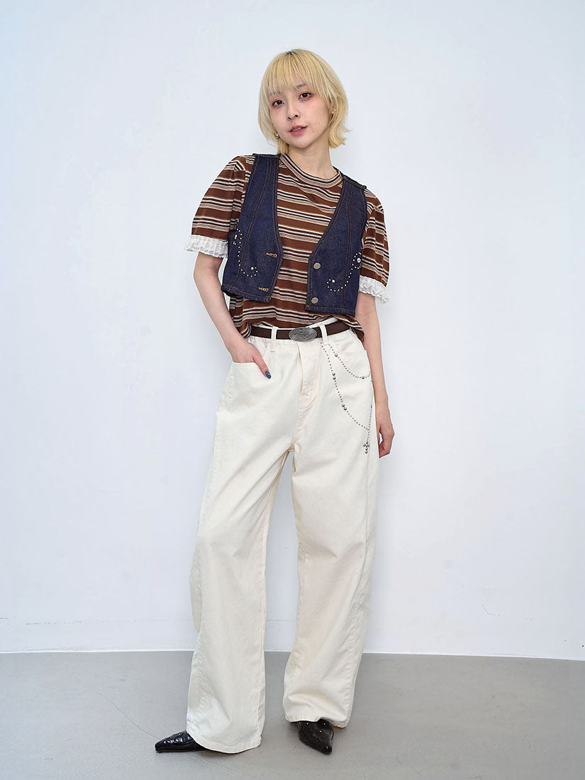 Studs Denim Vest Crop Jacket