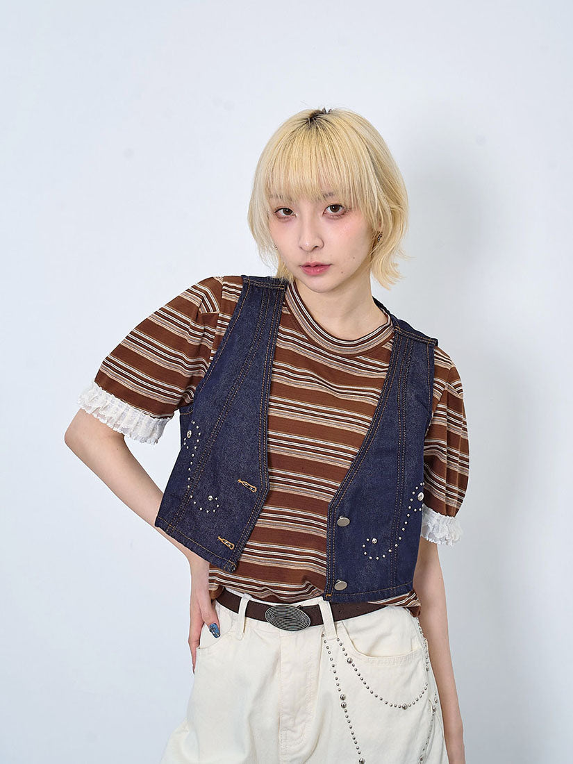 Studs Denim Vest Crop Jacket