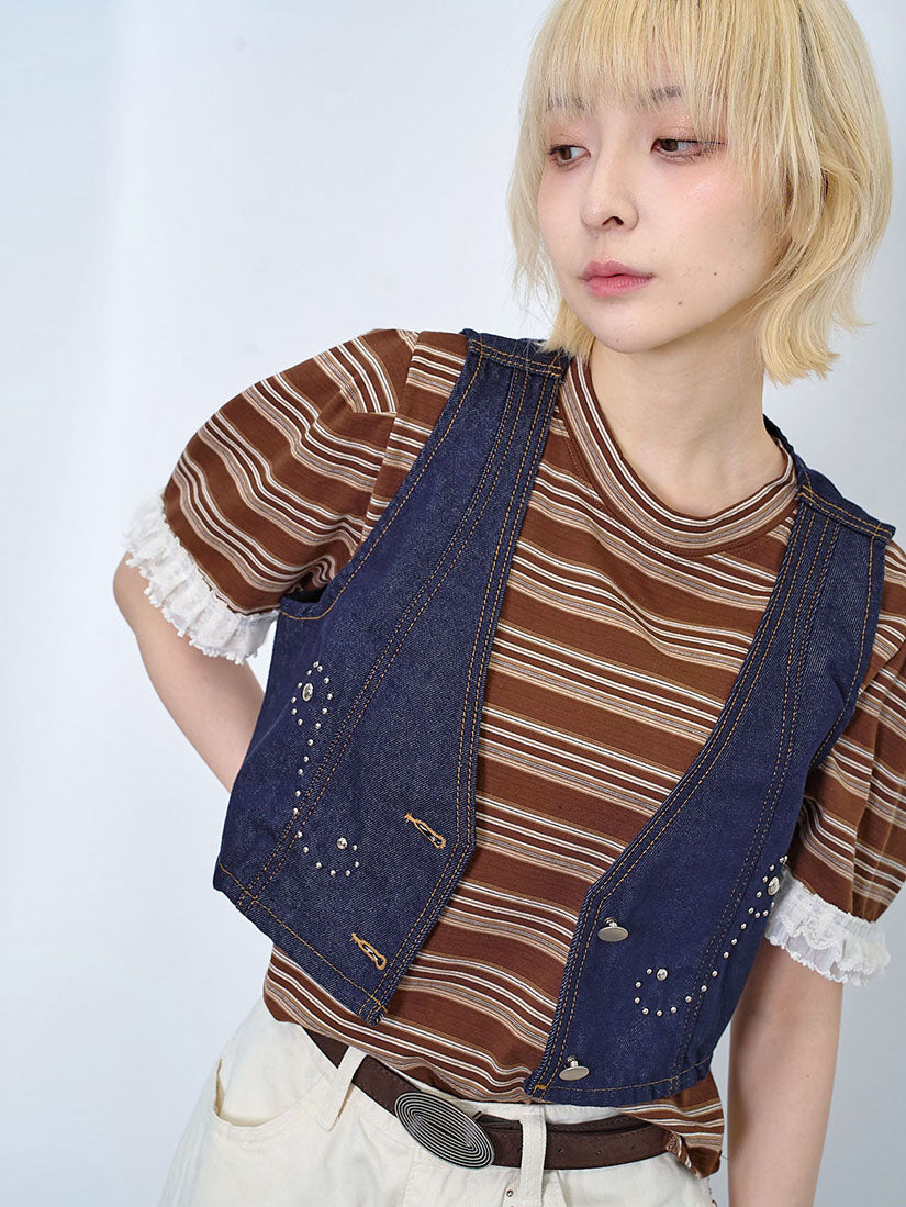 Studs Denim Vest Crop Jacket