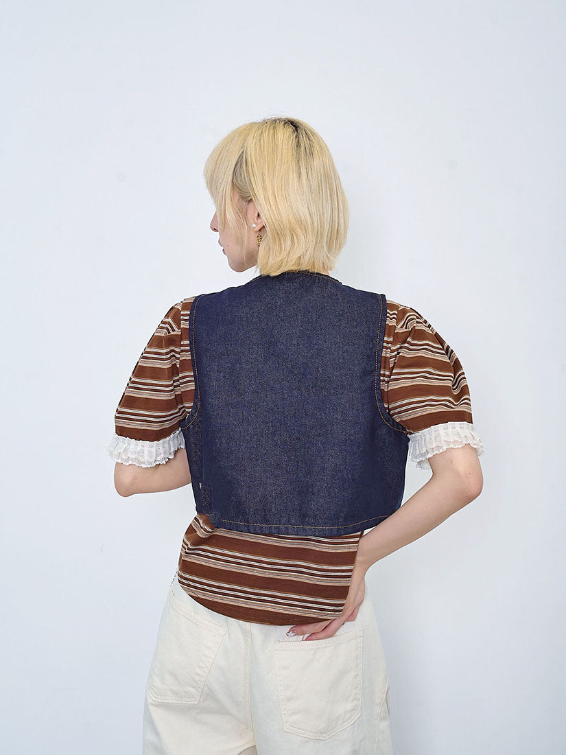 Studs Denim Vest Crop Jacket