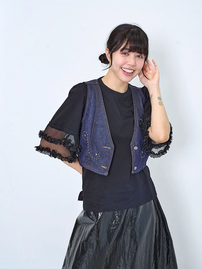 Studs Denim Vest Crop Jacket