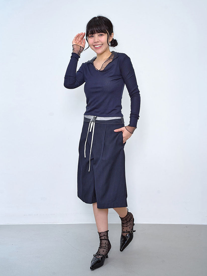 Contrast Drawstring Waist Pin Striped Bermuda Shorts (2 Colours)