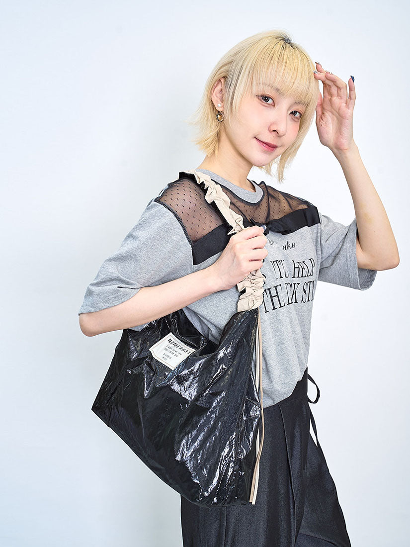 Ruffle Strap Shiny Shoulder Bag (3 Colours)