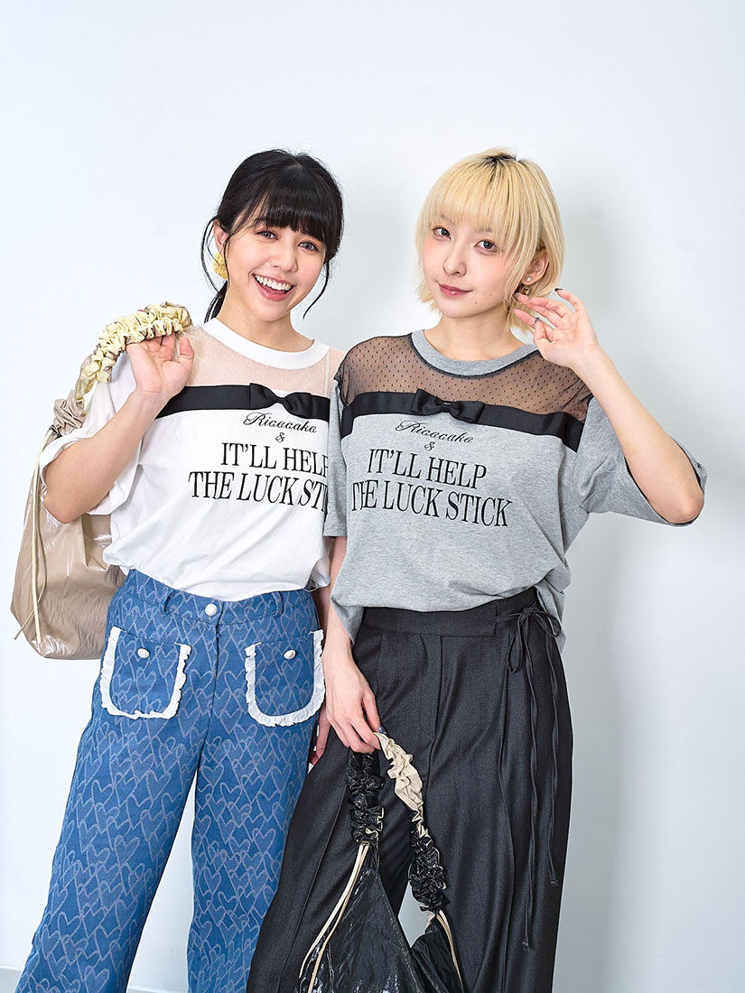 Lace Patch Yoke Ribbon Bow Trim Tee (2 Colours)