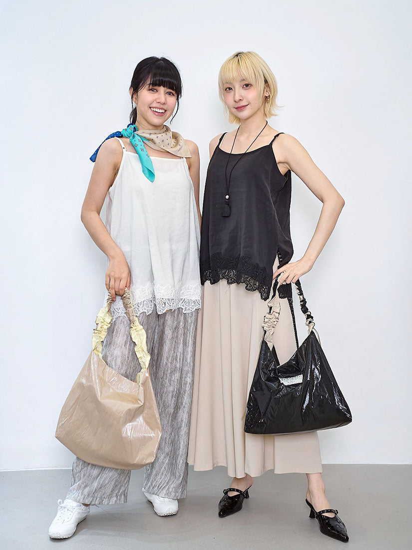 Ruffle Strap Shiny Shoulder Bag (3 Colours)