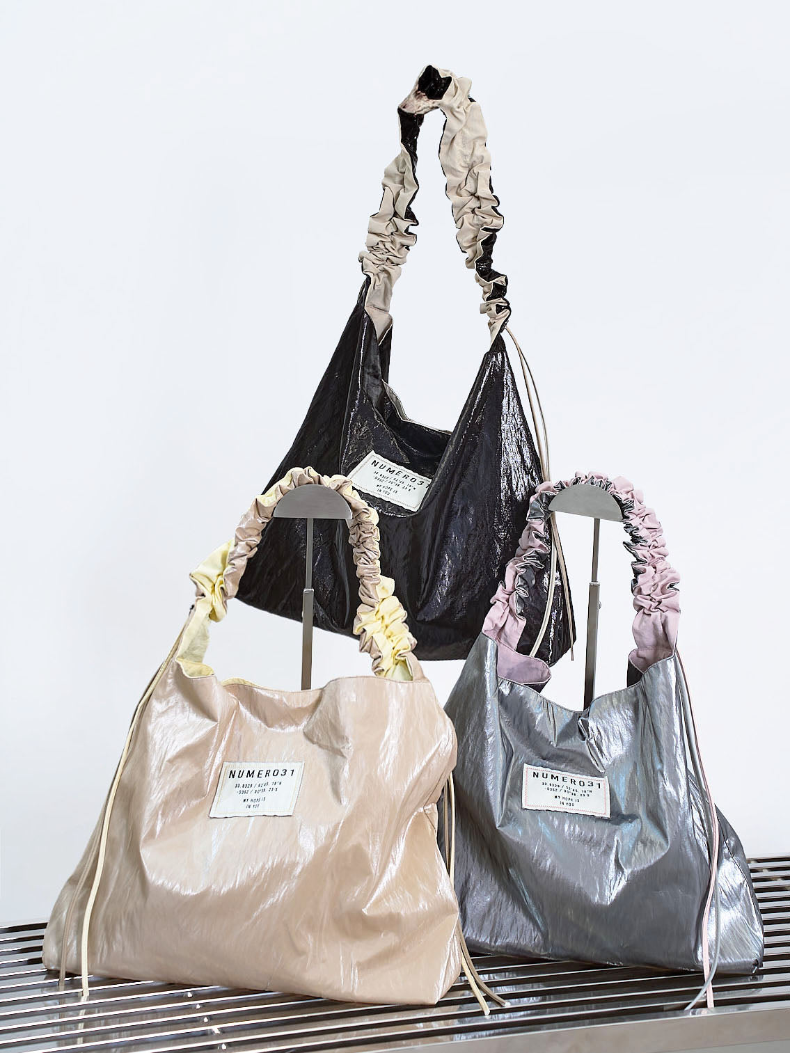 Ruffle Strap Shiny Shoulder Bag (3 Colours)