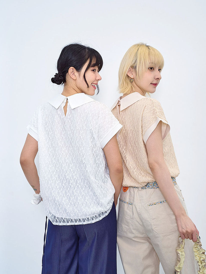 Pleated Collar Lace Top (2 Colours)