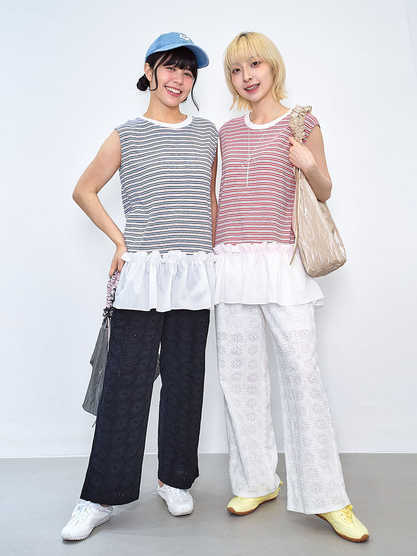 Ruffle Hem Striped Tunic Vest Top (2 Colours)