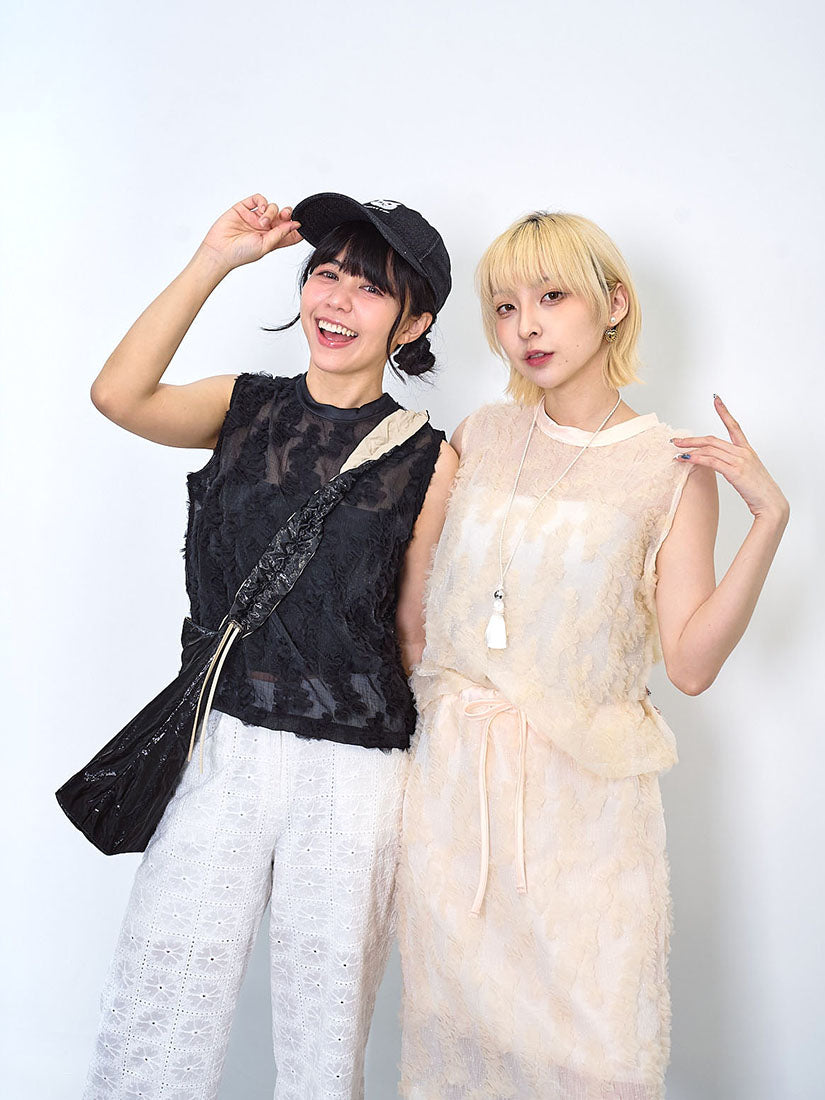 Semi-Sheer Ruffle Textured Vest Top (2 Colours)