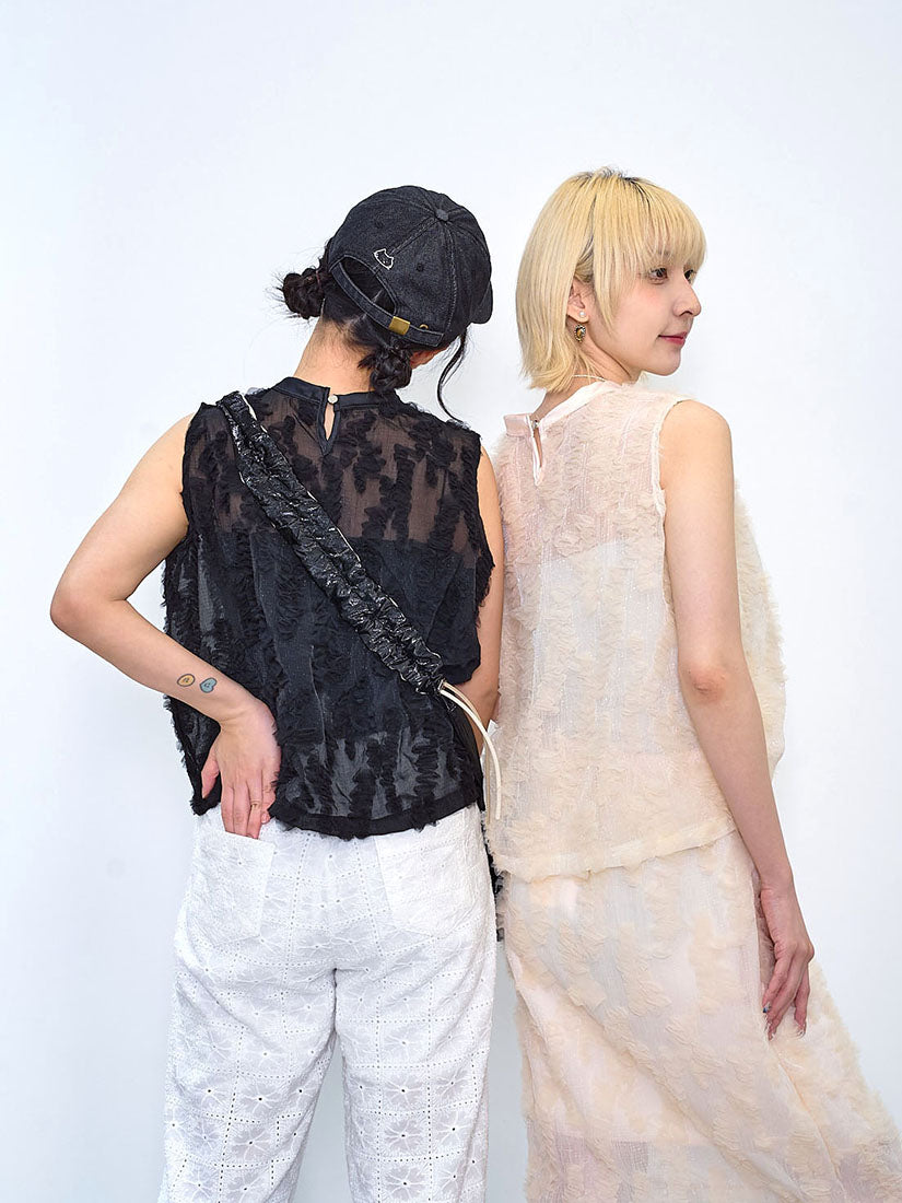 Semi-Sheer Ruffle Textured Vest Top (2 Colours)
