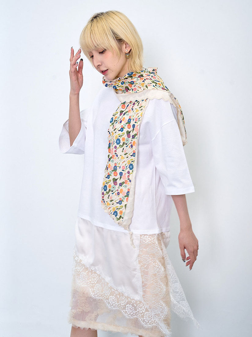 Asymmetric Chiffon Lace Hem Tee (2 Colours)