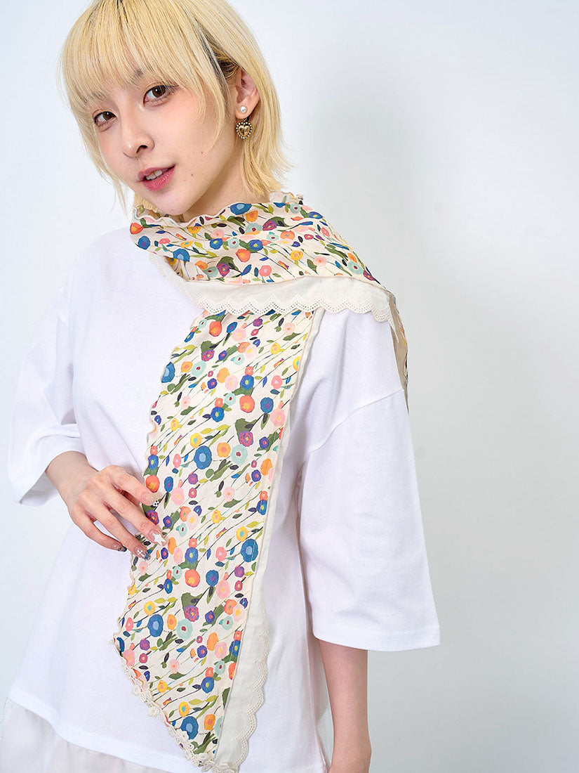 Lace Trim Floral Printed Scarf (2 Colours)