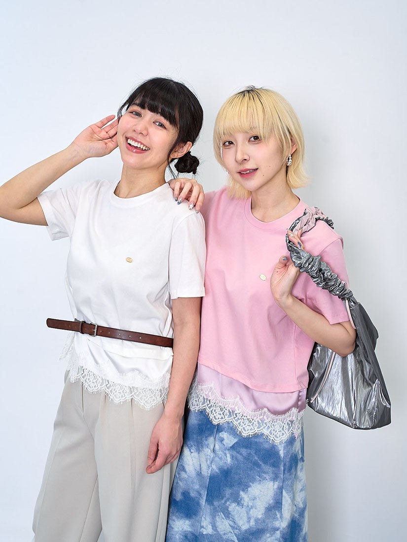 Satin Lace Hem Tee (3 Colours)