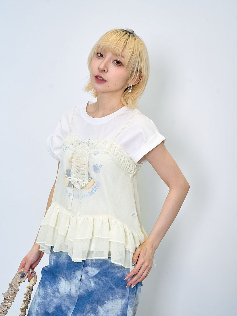 Lace Trim Ruffle Hem Cami Top (2 Colours)