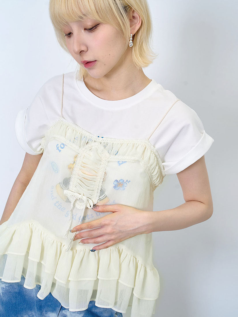 Lace Trim Ruffle Hem Cami Top (2 Colours)