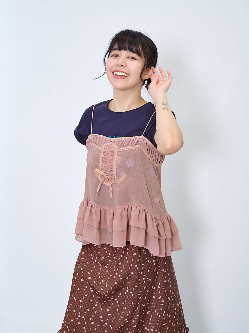 Lace Trim Ruffle Hem Cami Top (2 Colours)