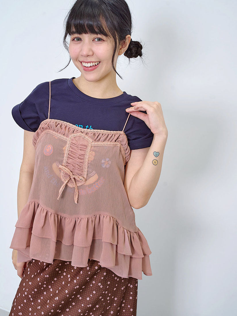 Lace Trim Ruffle Hem Cami Top (2 Colours)