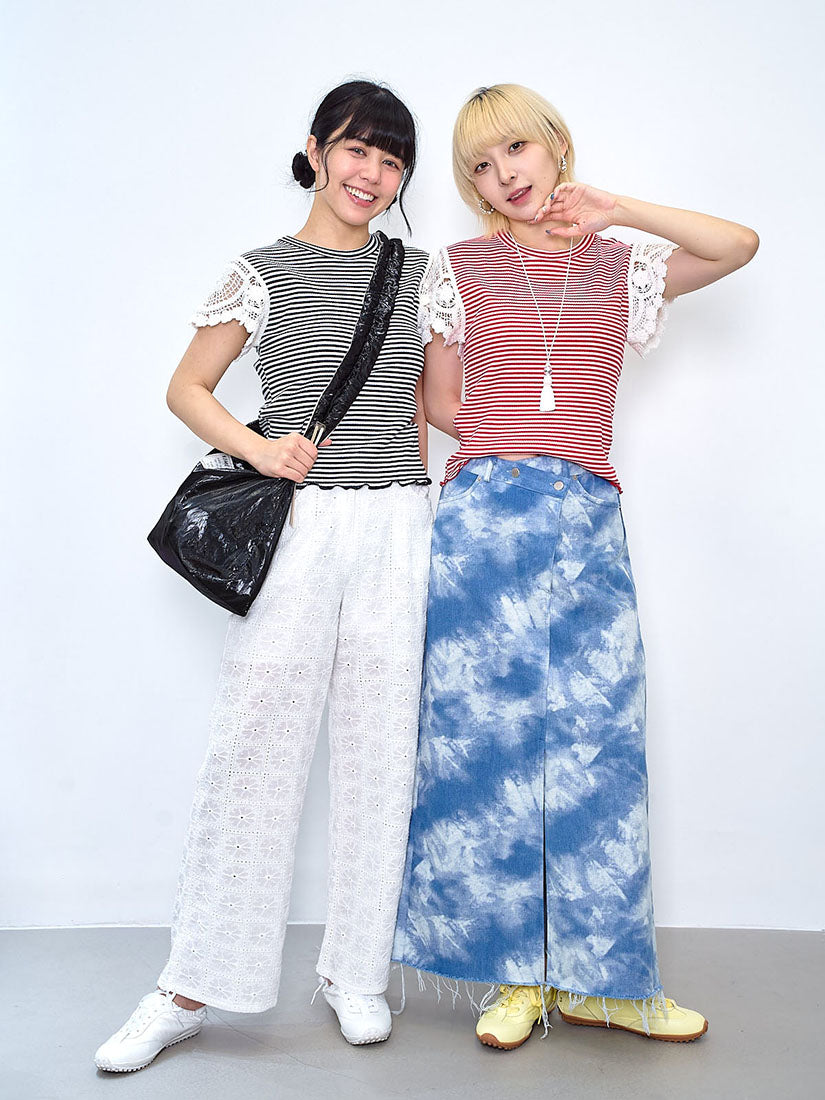 Crochet Cape Sleeve Striped Rib Top (2 Colours)