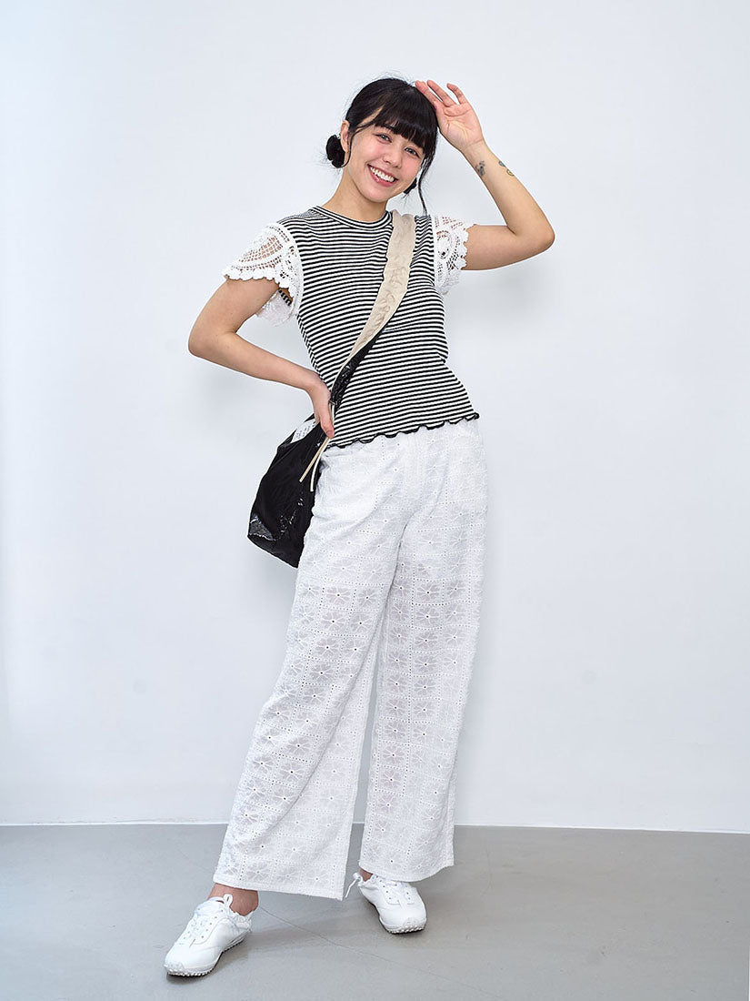 Crochet Cape Sleeve Striped Rib Top (2 Colours)