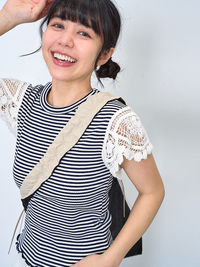 Crochet Cape Sleeve Striped Rib Top (2 Colours)