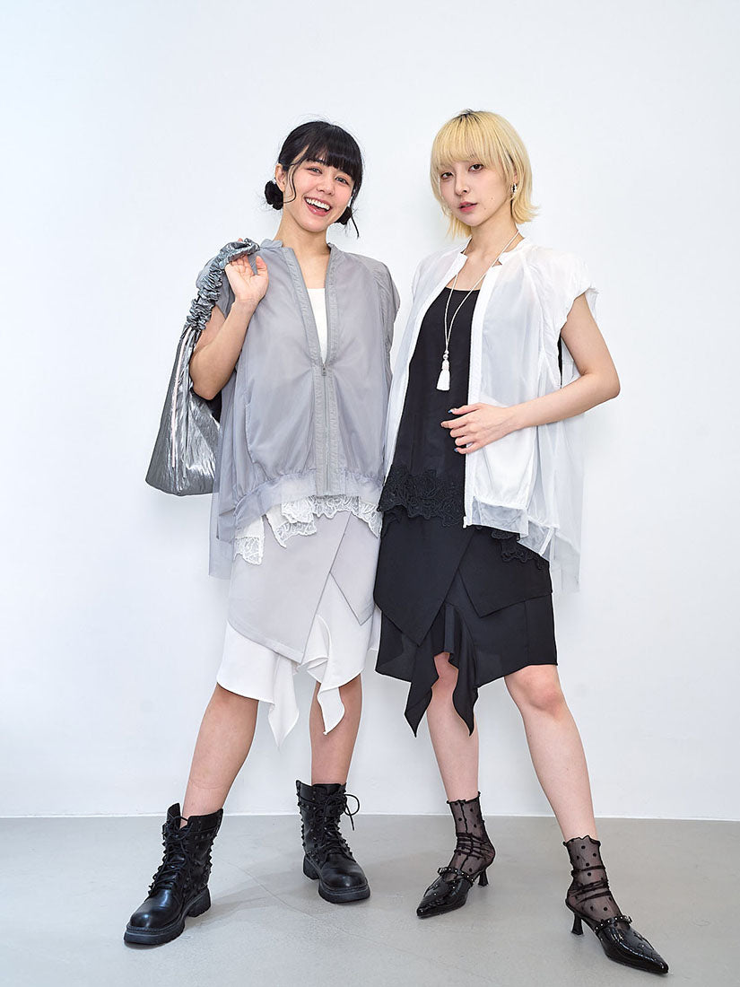 Mesh Layered Zip Up Vest Jacket (2 Colours)