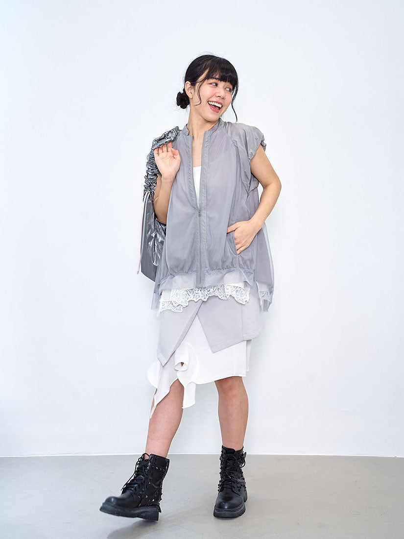 Mesh Layered Zip Up Vest Jacket (2 Colours)