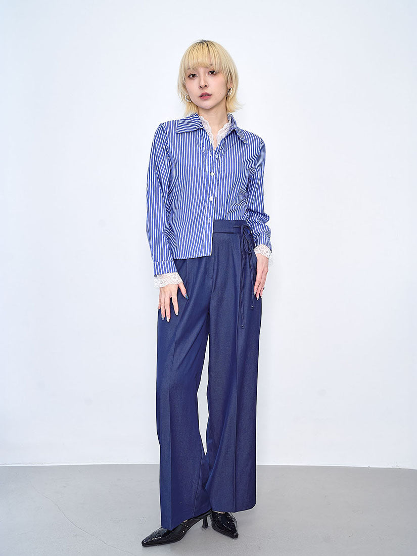 Tie Waist Denim Look Pants (2 Colours)