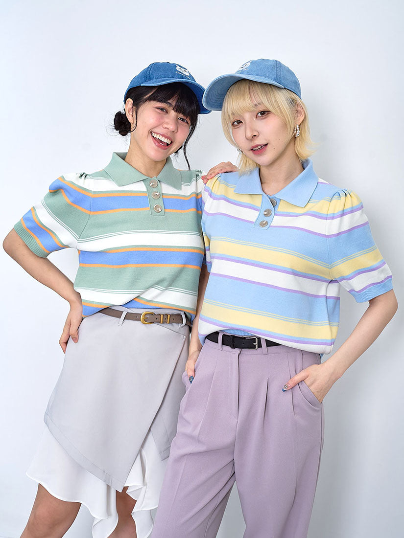 Striped Polo Neck Sweater (2 Colours)