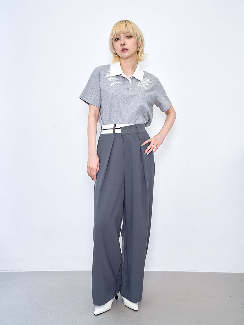 Contrast Wrap Waist Wide Leg Suit Pants (2 Colours)