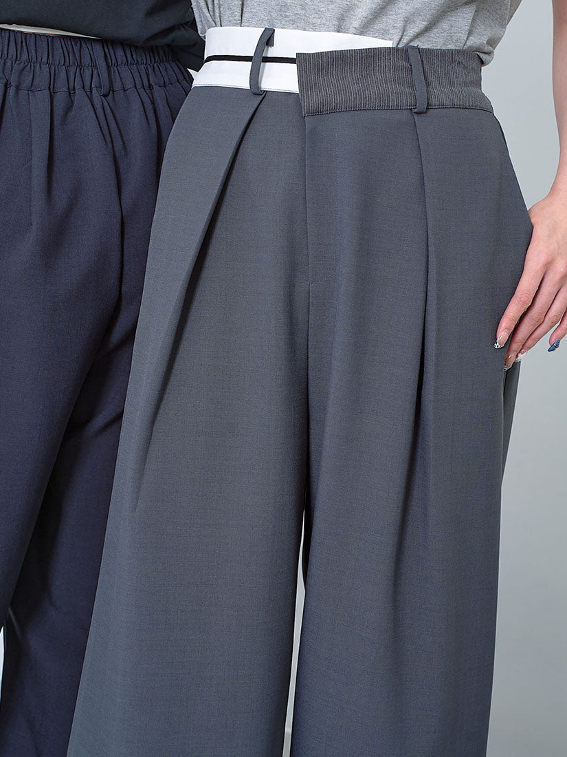 Contrast Wrap Waist Wide Leg Suit Pants (2 Colours)