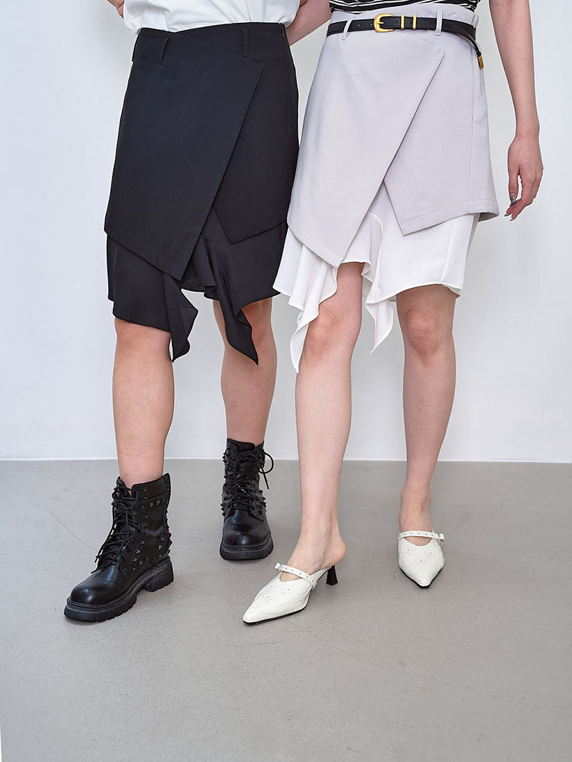 Asymmetric Chiffon Layered Wrap Skirt (2 Colours)