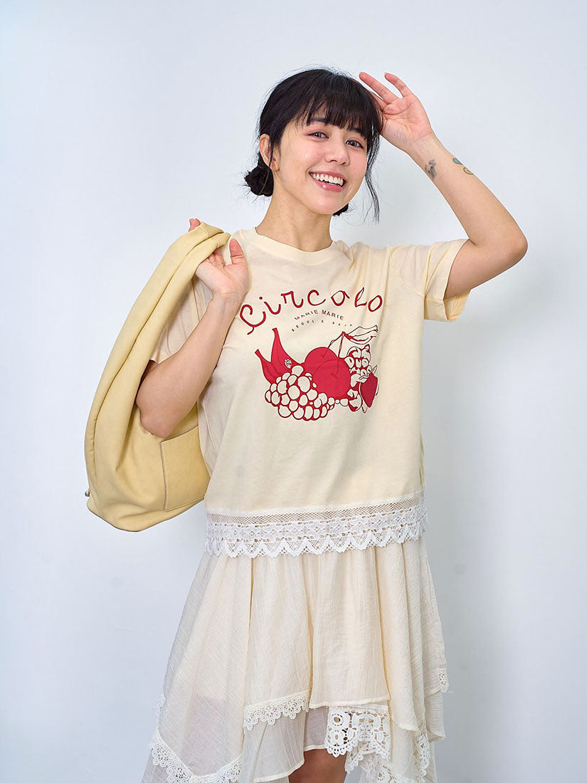 Lace Hem Fruit Printed Tee (2 Colours)