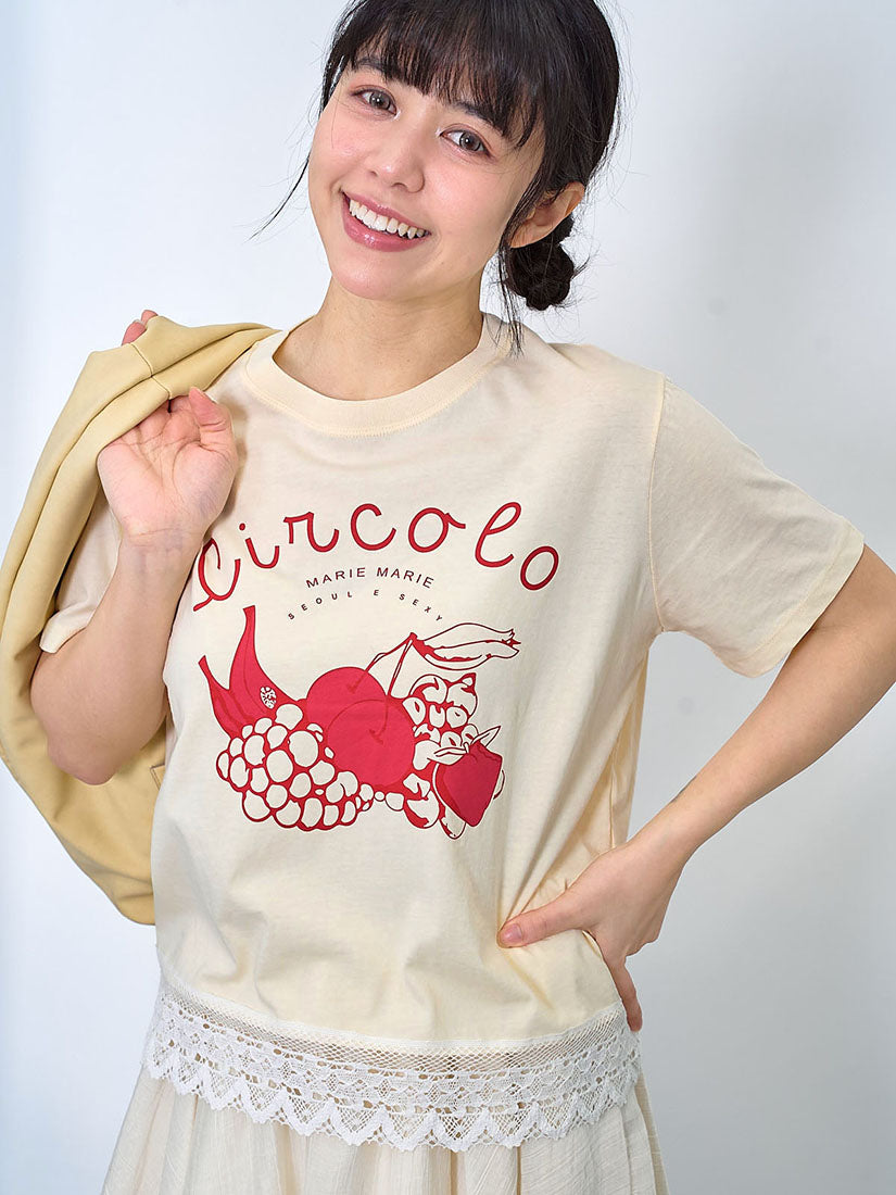Lace Hem Fruit Printed Tee (2 Colours)