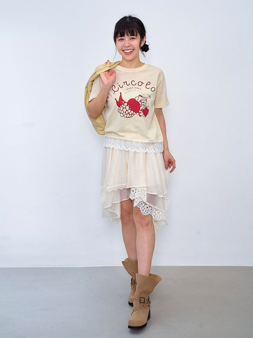 Lace Hem Fruit Printed Tee (2 Colours)
