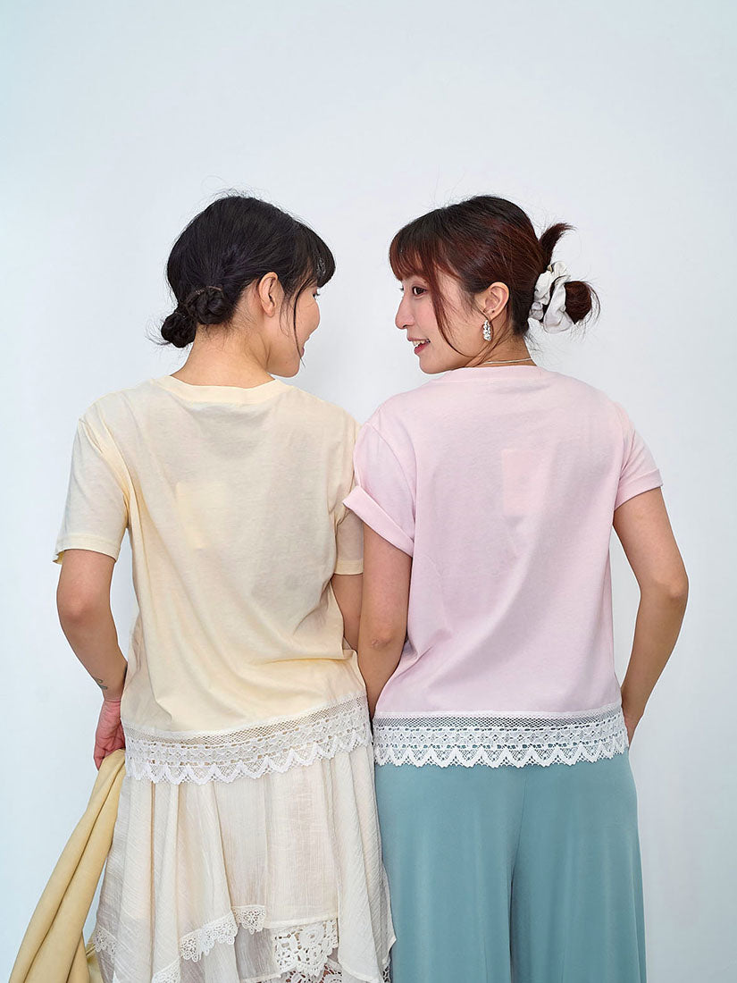 Lace Hem Fruit Printed Tee (2 Colours)