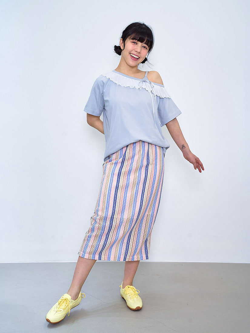 Single Shoulder Pleated Ruffle Trim Top (2 Colours)