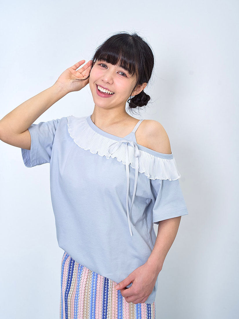 Single Shoulder Pleated Ruffle Trim Top (2 Colours)