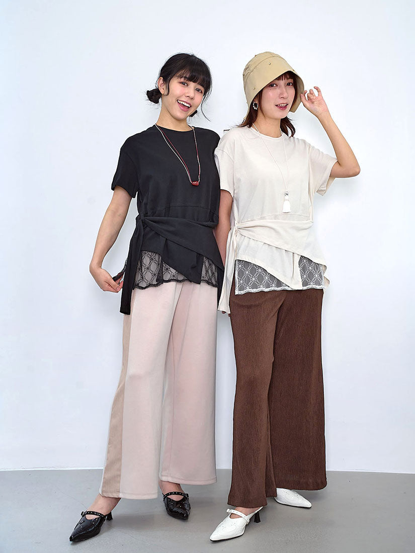 Asymmetric Lace Underlay Hem Tee (2 Colours)