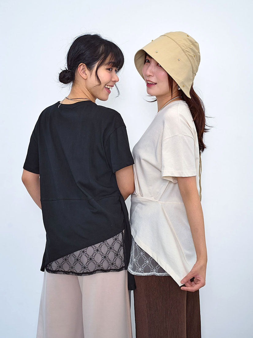 Asymmetric Lace Underlay Hem Tee (2 Colours)