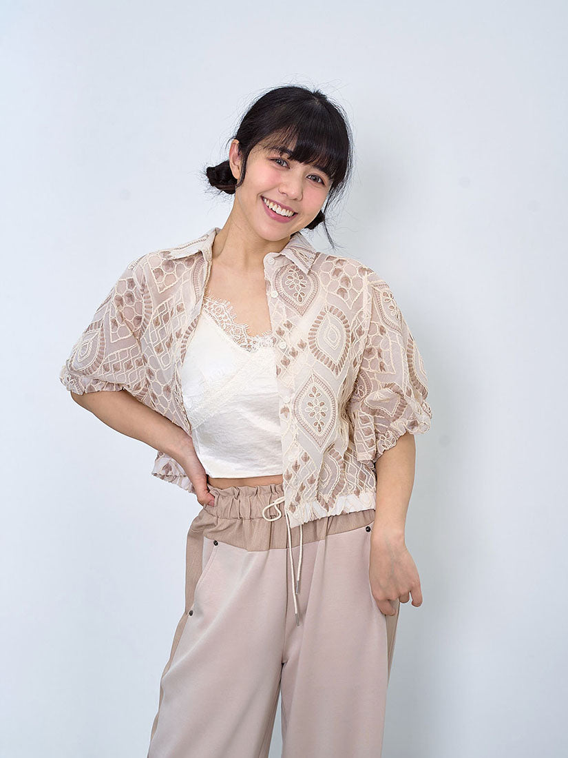 Rope Embroidered Batwing Sleeve Shirt (2 Colours)