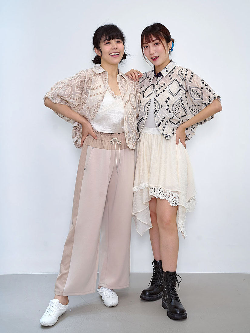 Rope Embroidered Batwing Sleeve Shirt (2 Colours)