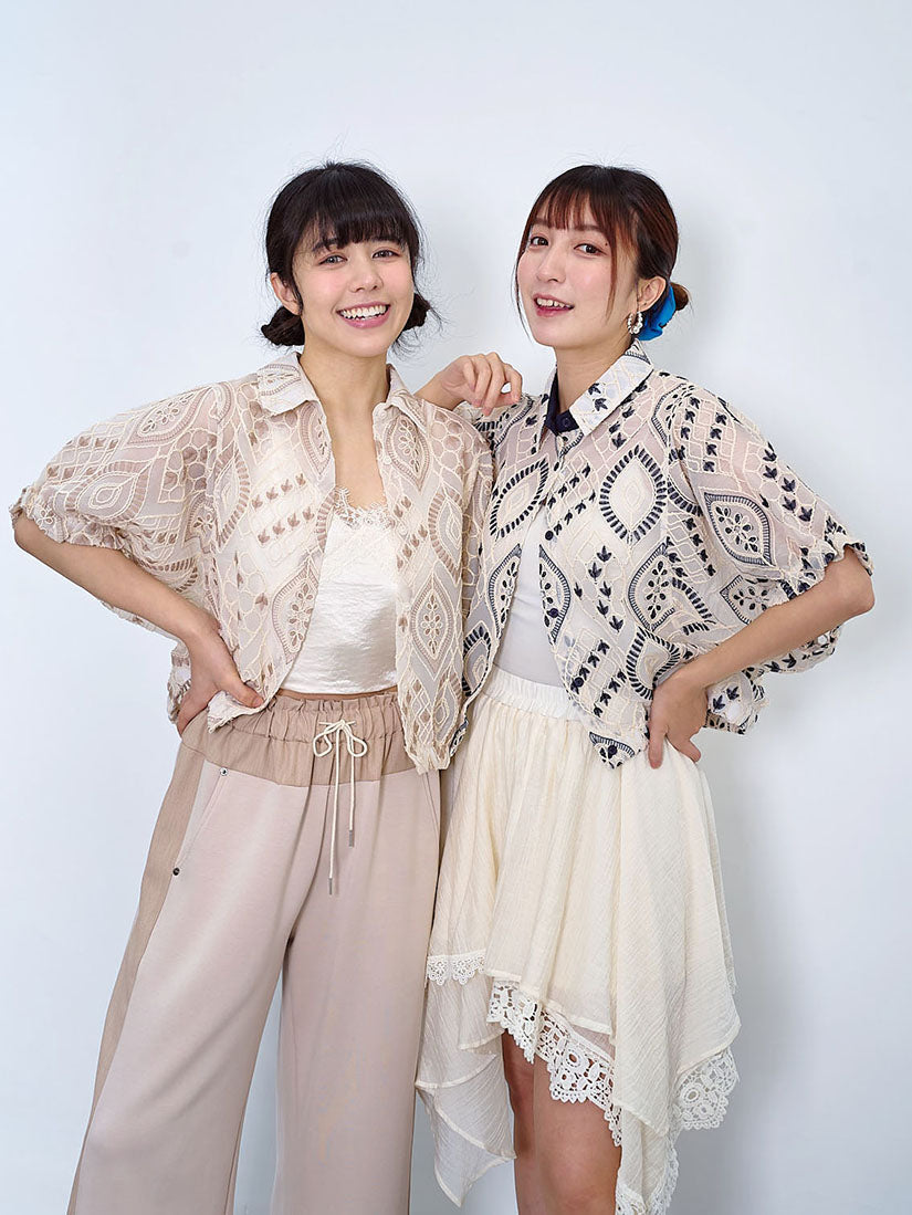 Rope Embroidered Batwing Sleeve Shirt (2 Colours)
